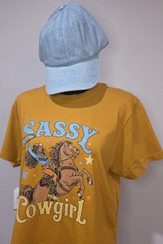 Sassy Cowgirl Graphic T-Shirt & Vintage Hat Set