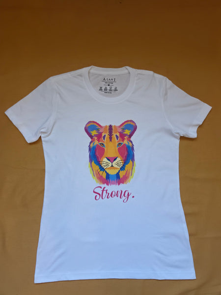 Alani Luxury "Lion Strong" Women's Premium Cotton Graphic T-Shirt – White