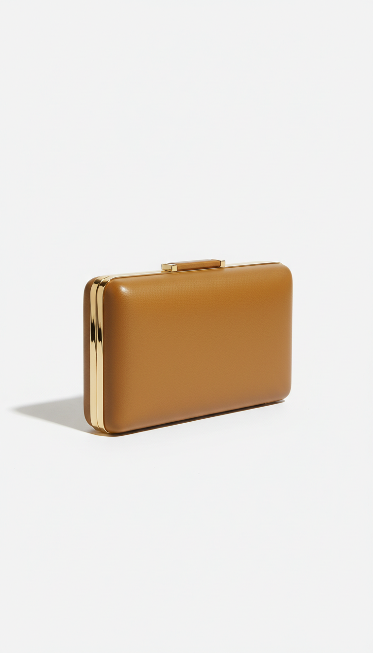 Structured Leather Clutch with Gold Hardware
