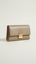 Taupe Stone Leather Clutch with Metallic Gold Clasp