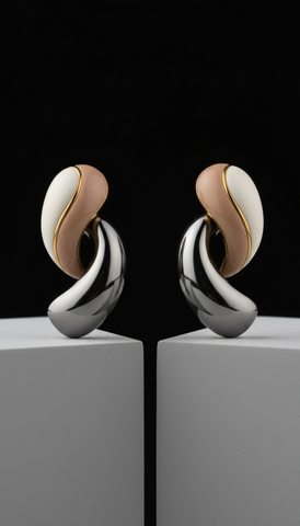 Sculptural Metal And Enamel Earrings