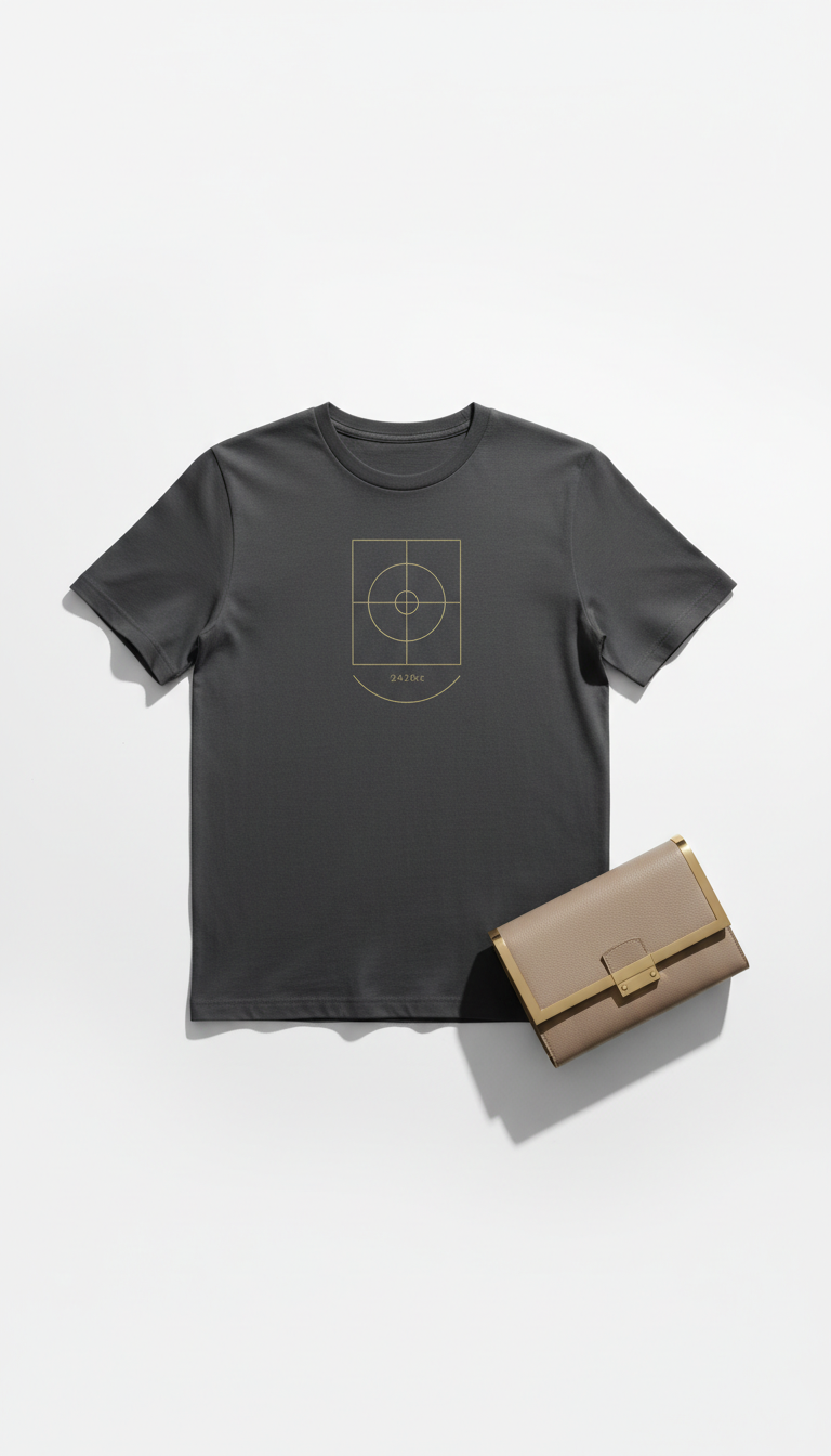 Noir Slate Cotton Tee with Gold Accent